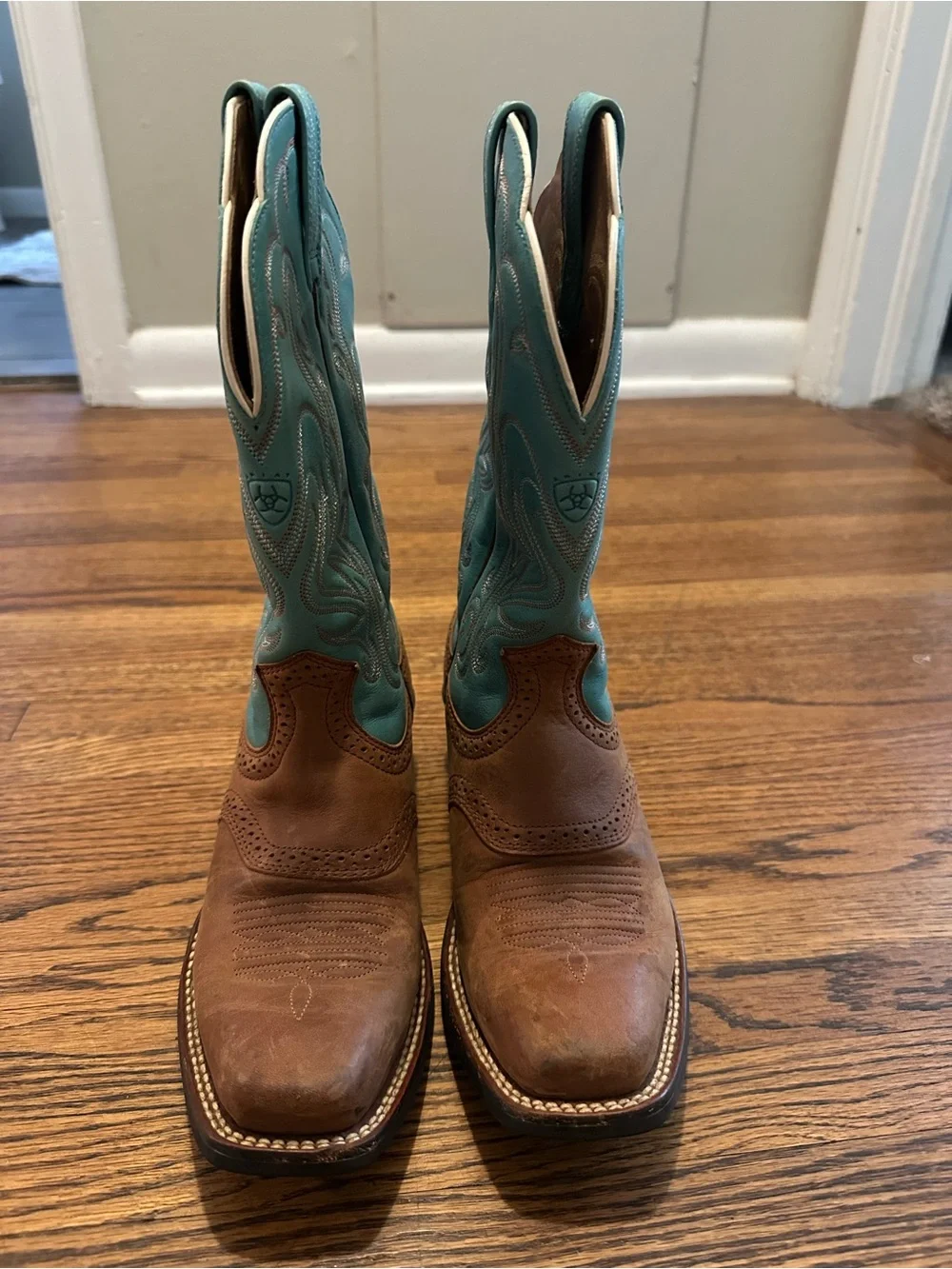 Ariat Turquoise and Tan Leather Western Boots (Worn once!) - Picture 2 of 5